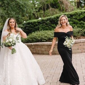 Badgley Mischka Black Off-the-Shoulder Bridesmaid Gown